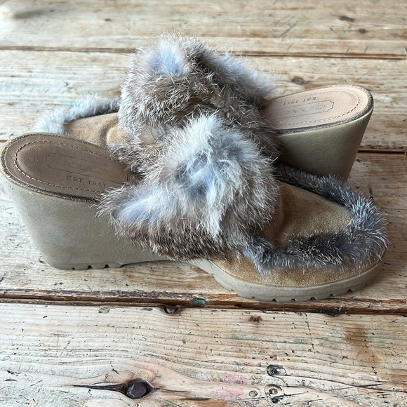 Coach Rabbit Fur Kaela Platform Mule Wedge Shoes - Picture 7 of 13